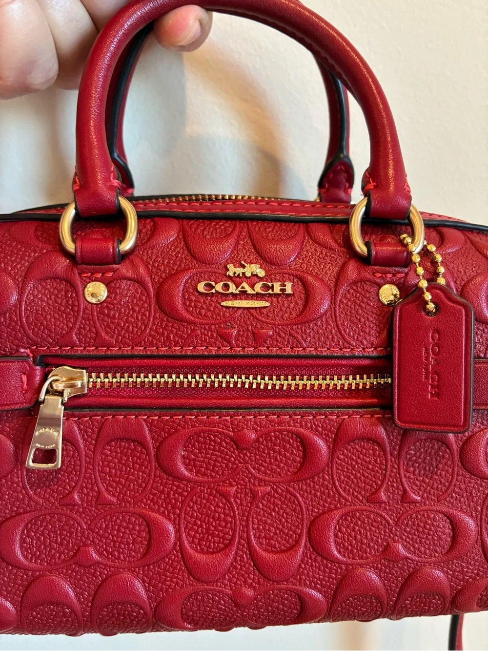 Coach Mini Rowan Crossbody Bag 1941 Red Embossed Signature Leather.